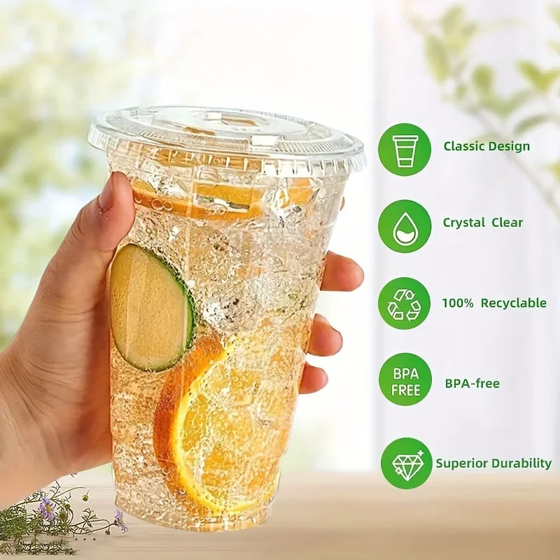50-Pack Disposable Cold Drink Cups with Lids – Iced Coffee & Smoothie Cups