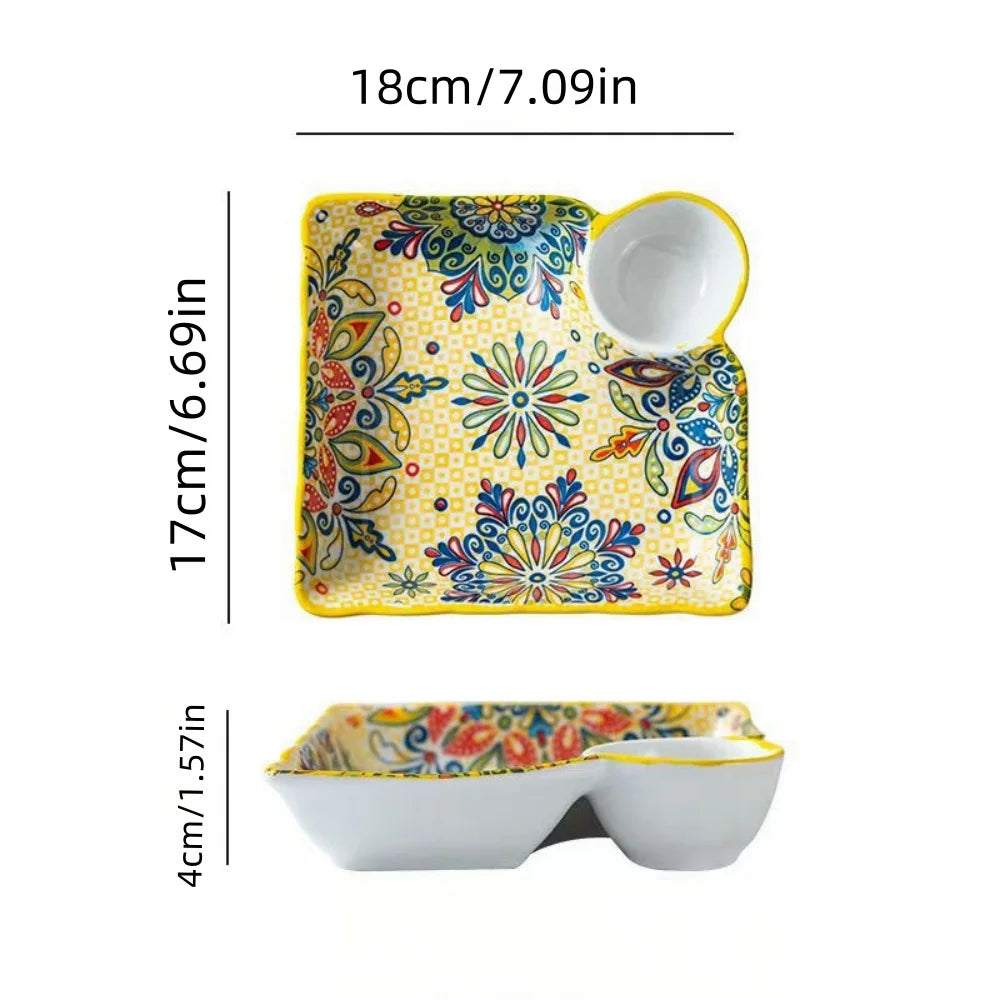 Bohemian Dumpling Plate with Dipping Sauce Compartment