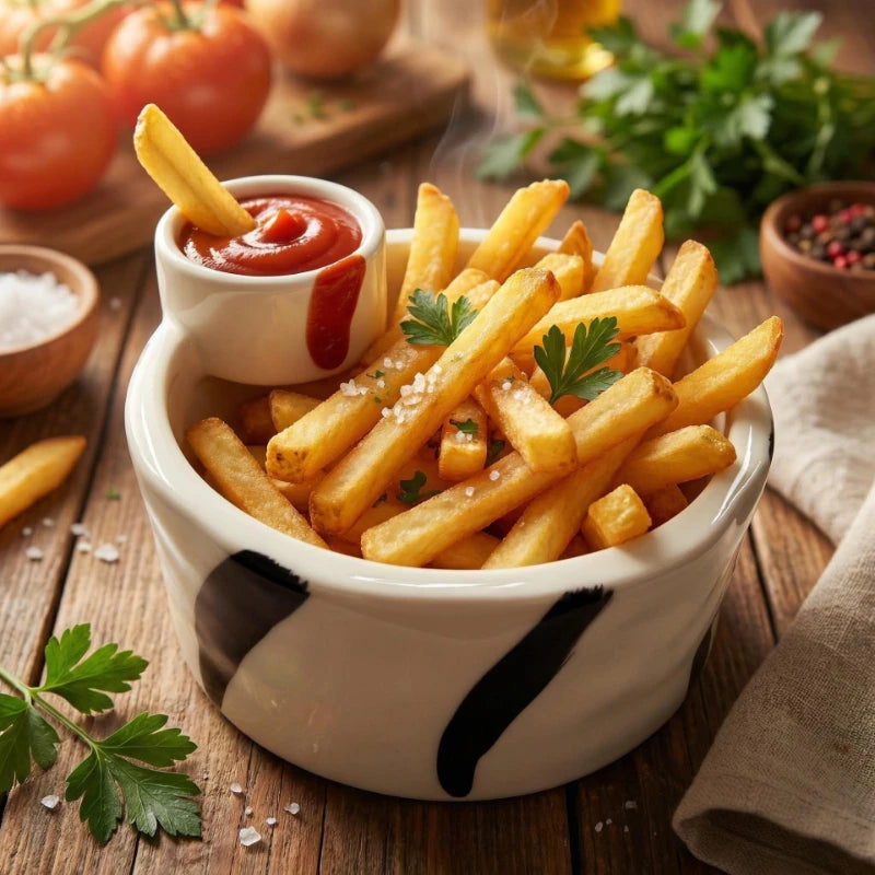 Ceramic Snack & Dip Bowl with Side Plate – Chips, Fries & Sauce Serving Dish