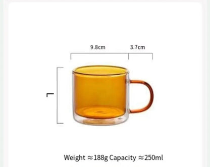 250ml Double Wall Glass Coffee Mug – Heat-Resistant Borosilicate Cup with Handle