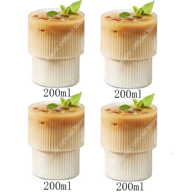 Vintage Ribbed Glass Cups – Heat-Resistant Coffee & Drink Tumblers