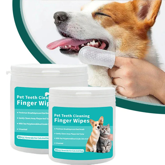 Pet Cleaning Finger Wipes – Dog & Cat Teeth, Ear & Eye Care Wipes (50PCS)