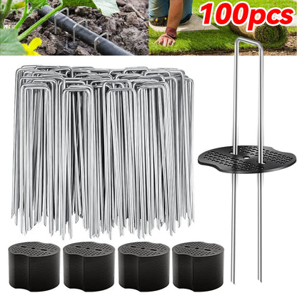 50-200 Pack U-Shaped Garden Ground Pegs with Washers – Landscape Fabric & Netting Pins