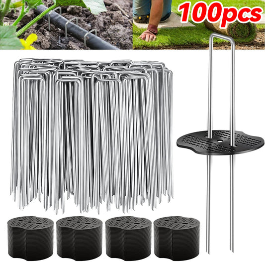 50-200 Pack U-Shaped Garden Ground Pegs with Washers – Landscape Fabric & Netting Pins