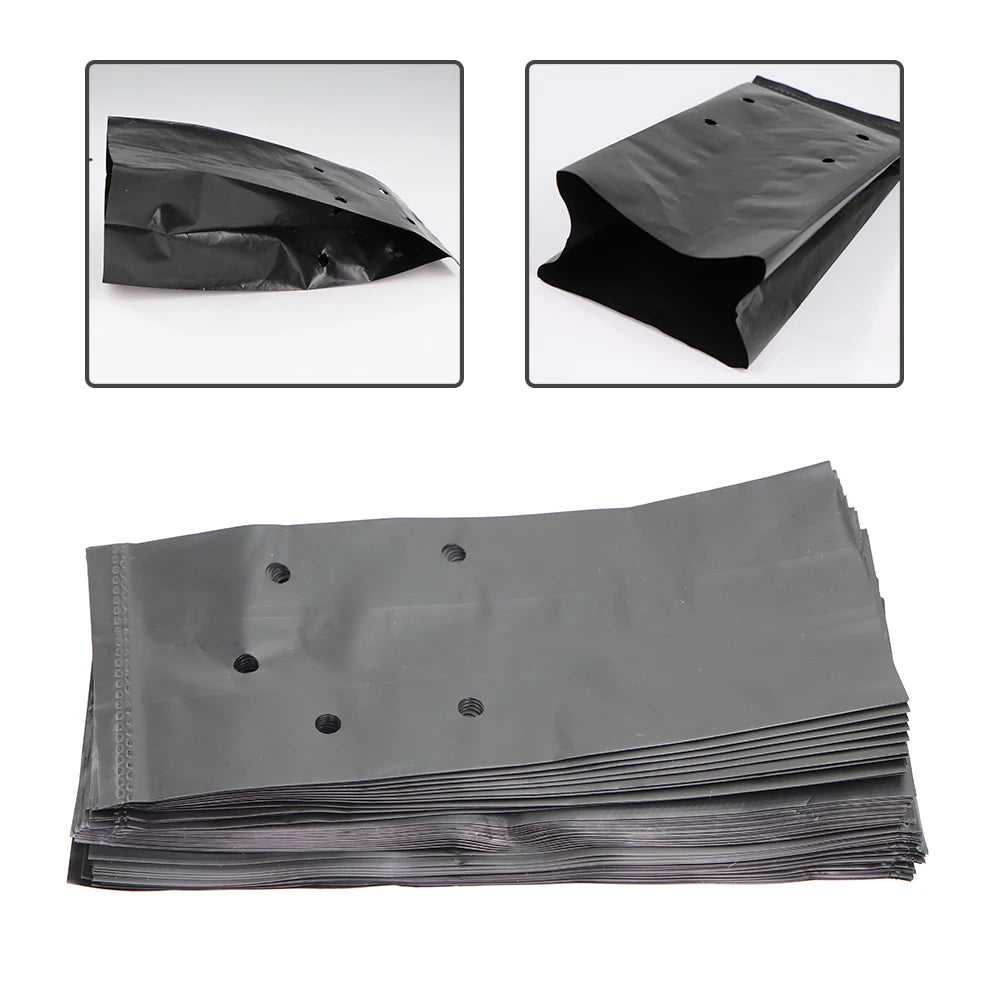 Black PE Seedling & Transplant Grow Bags – Punched Nursery Planting Bags