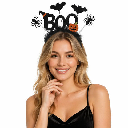 Halloween BOO Headband – Fluffy Ghost, Bat, Spider & Pumpkin Hair Accessory