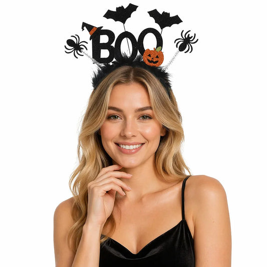 Halloween BOO Headband – Fluffy Ghost, Bat, Spider & Pumpkin Hair Accessory