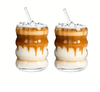 Wave Glass Cup with Straw 300ml