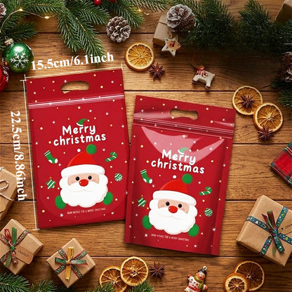 50-Pack Resealable Christmas Gift Bags – Santa Zip Lock Treat Bags with Handles