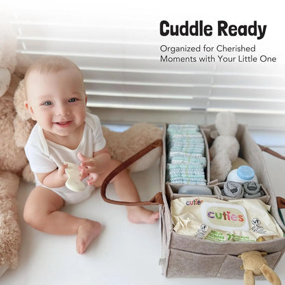 Baby Diaper Caddy Organiser – Felt Nursery Storage Basket with Handle