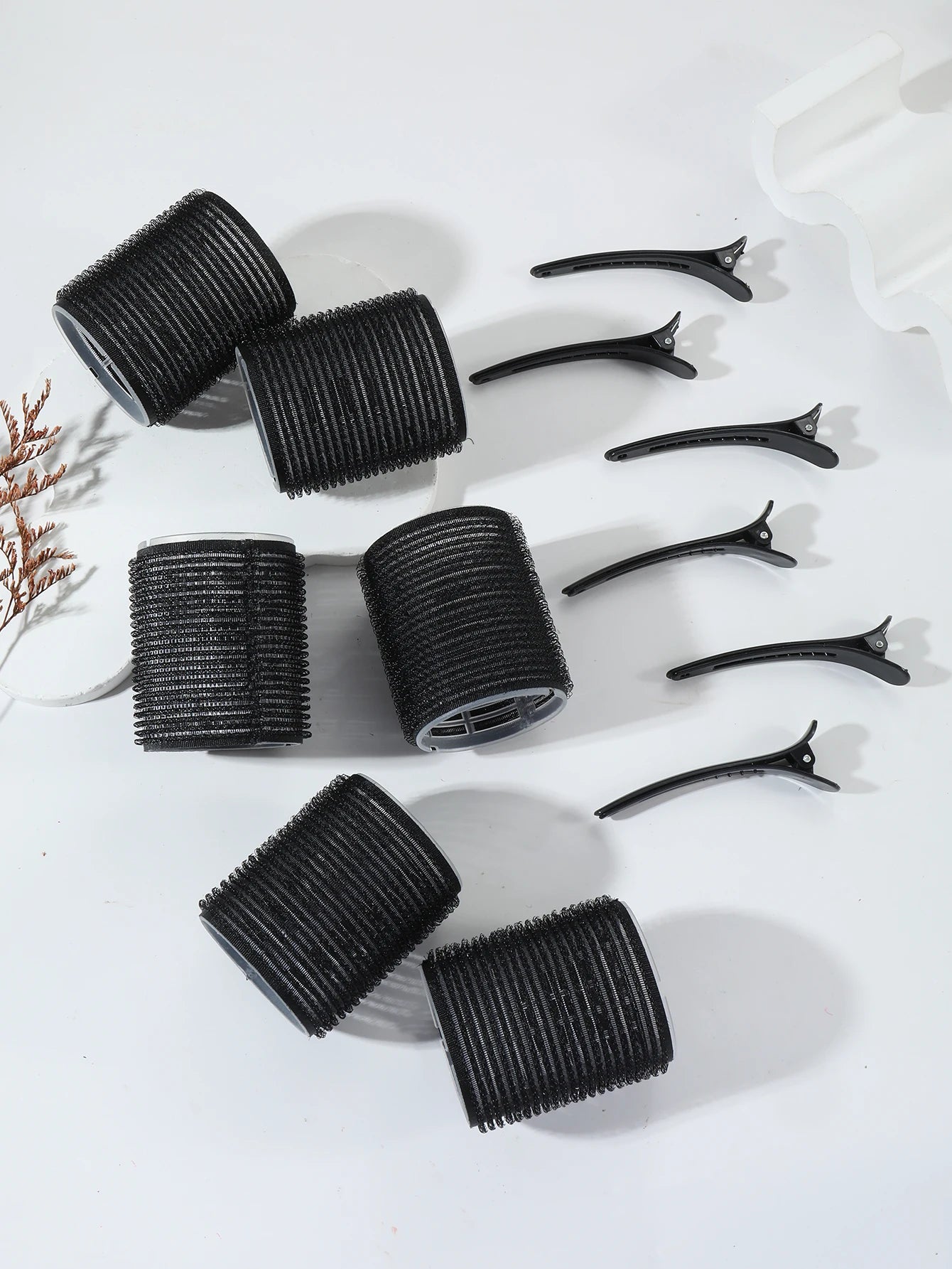 12-Piece Heatless Hair Curler Set – Self-Grip Rollers & Fringe Styling Clips