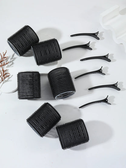 12-Piece Heatless Hair Curler Set – Self-Grip Rollers & Fringe Styling Clips