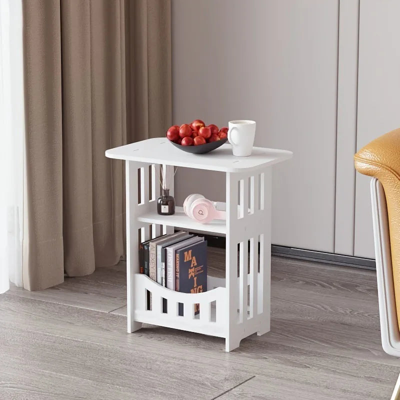 Nordic-Style Wooden Side Table with Storage Rack