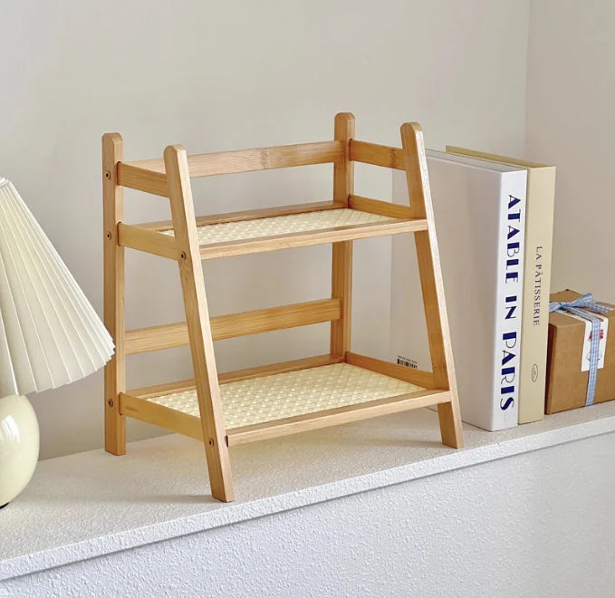 2-Tier Bamboo Countertop Storage Rack – Kitchen, Bathroom & Desk Organiser Shelf