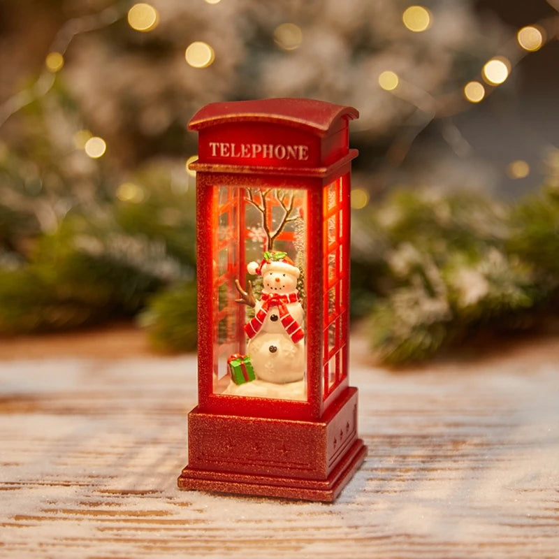 Light-Up Christmas Telephone Booth Decoration – Santa Claus & Snowman Festive Ornament