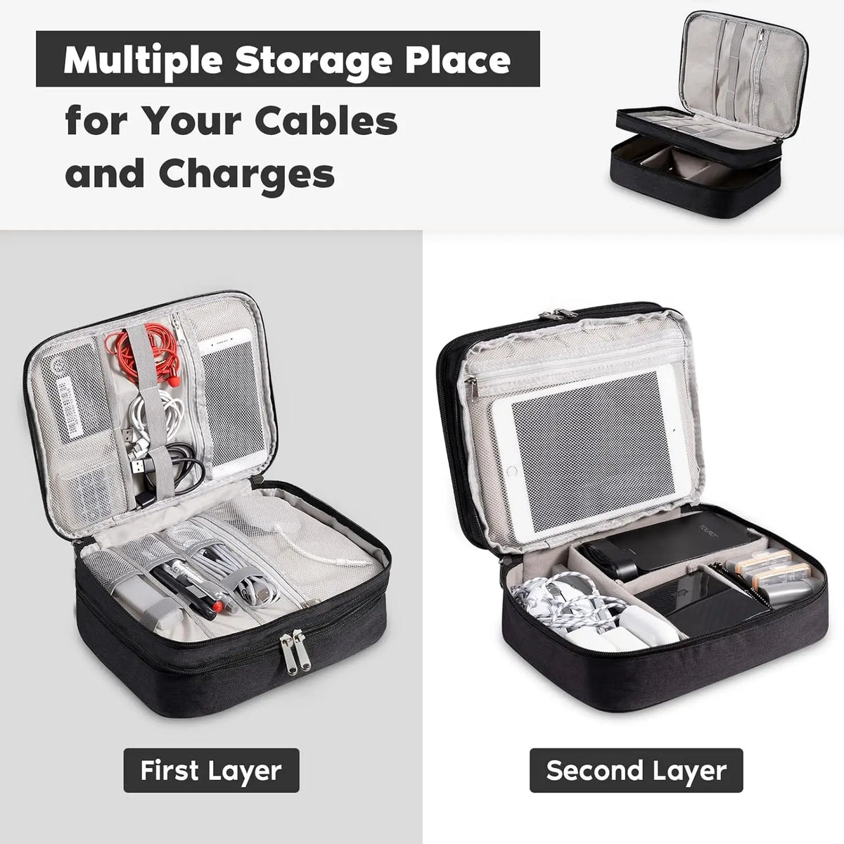 3-Layer Electronics Travel Organiser Bag – Waterproof Cable & Gadget Storage Case