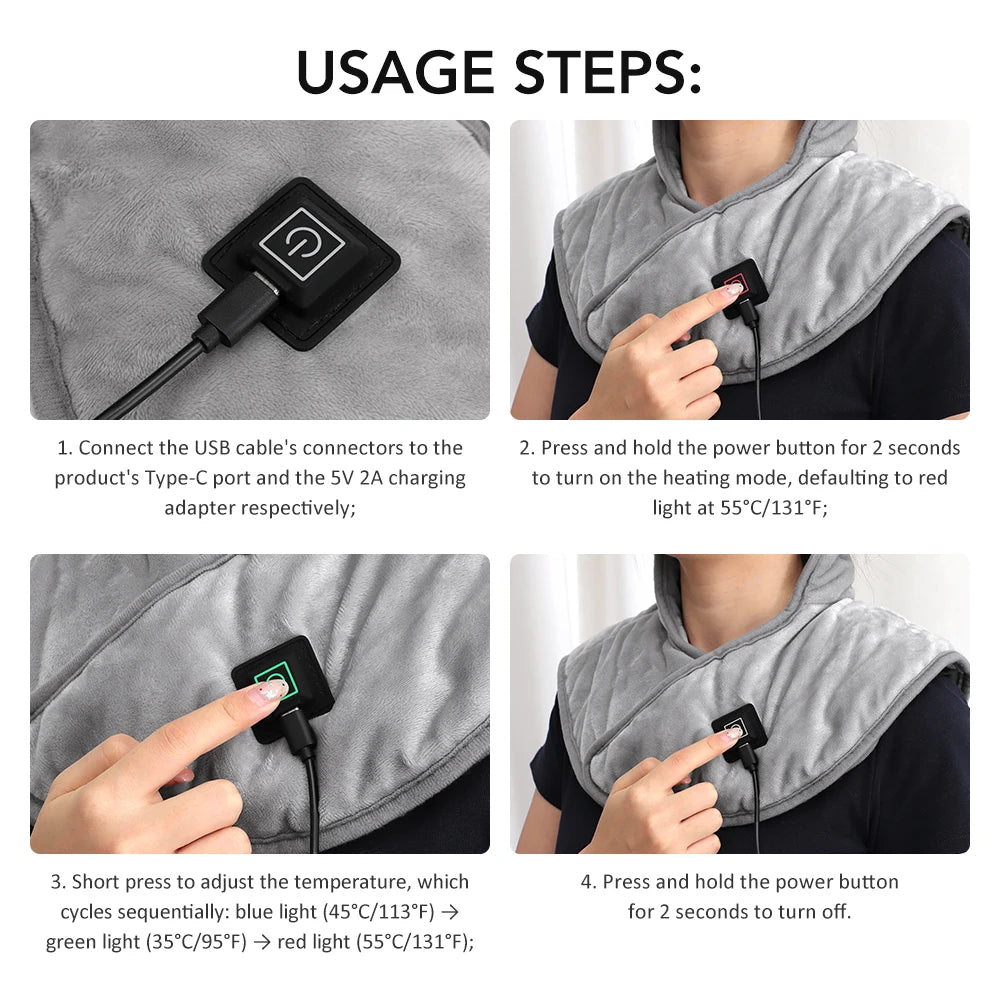 Electric Heated Shoulder & Neck Wrap – Adjustable Heat Therapy Pad (3 Levels)