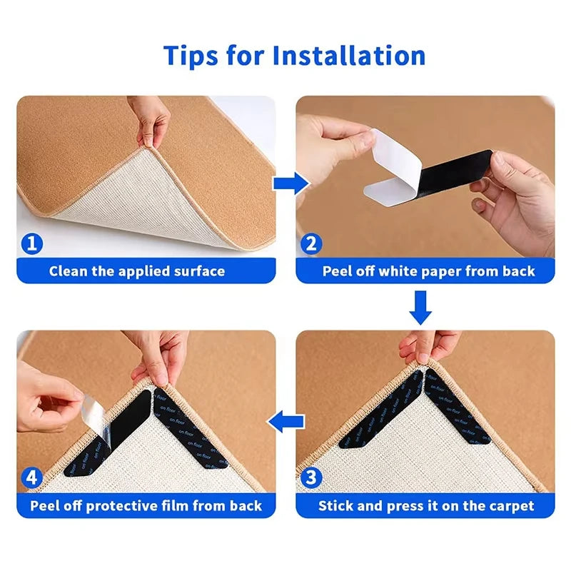 Reusable Anti-Slip Carpet Stickers – Washable Rug Gripper Pads & Anti-Curling Floor Tape