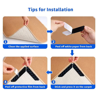 Reusable Anti-Slip Carpet Stickers – Washable Rug Gripper Pads & Anti-Curling Floor Tape