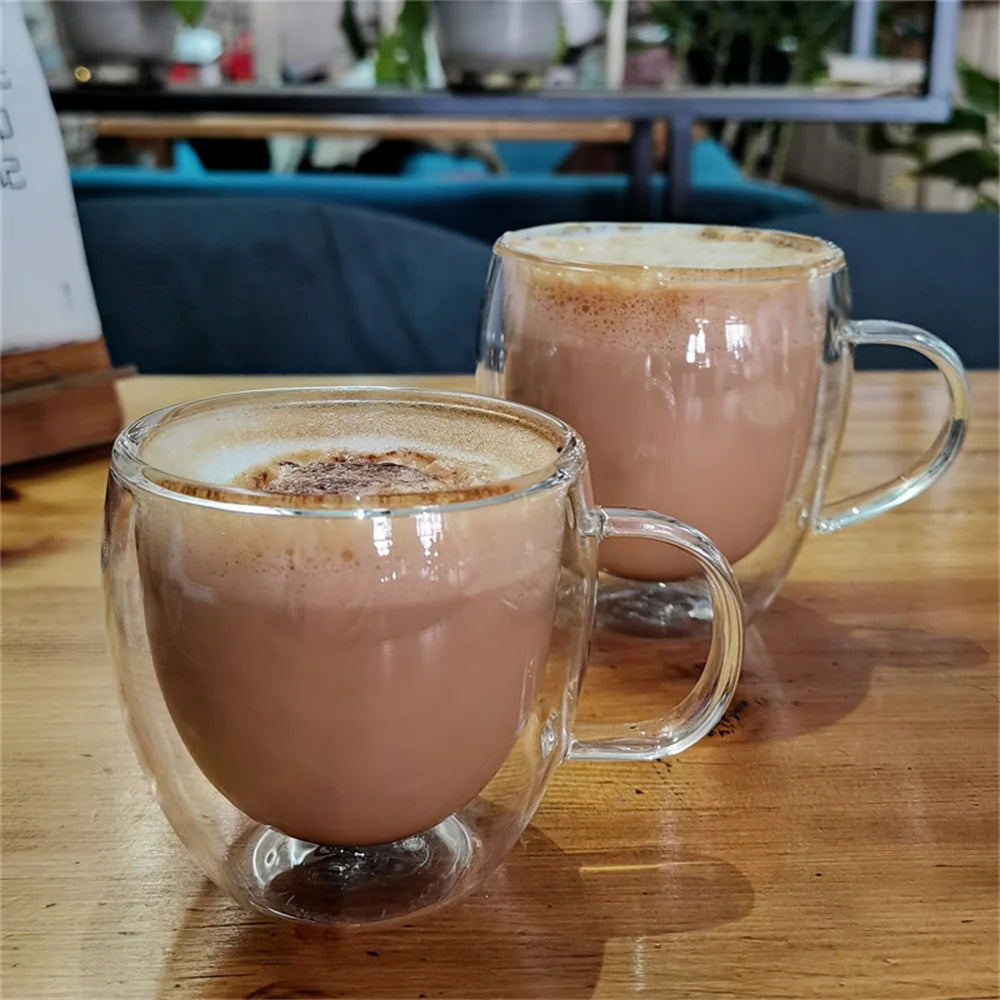 250ml Double-Walled Glass Coffee Mug – Premium Borosilicate Insulated Cup with Handle