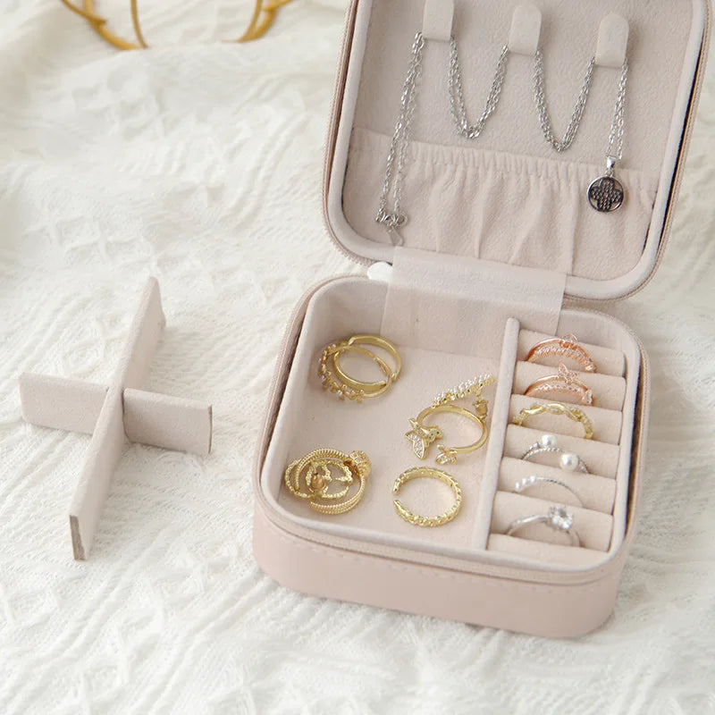 Portable PU Leather Jewellery Box – Mini Travel Jewellery Organiser Case