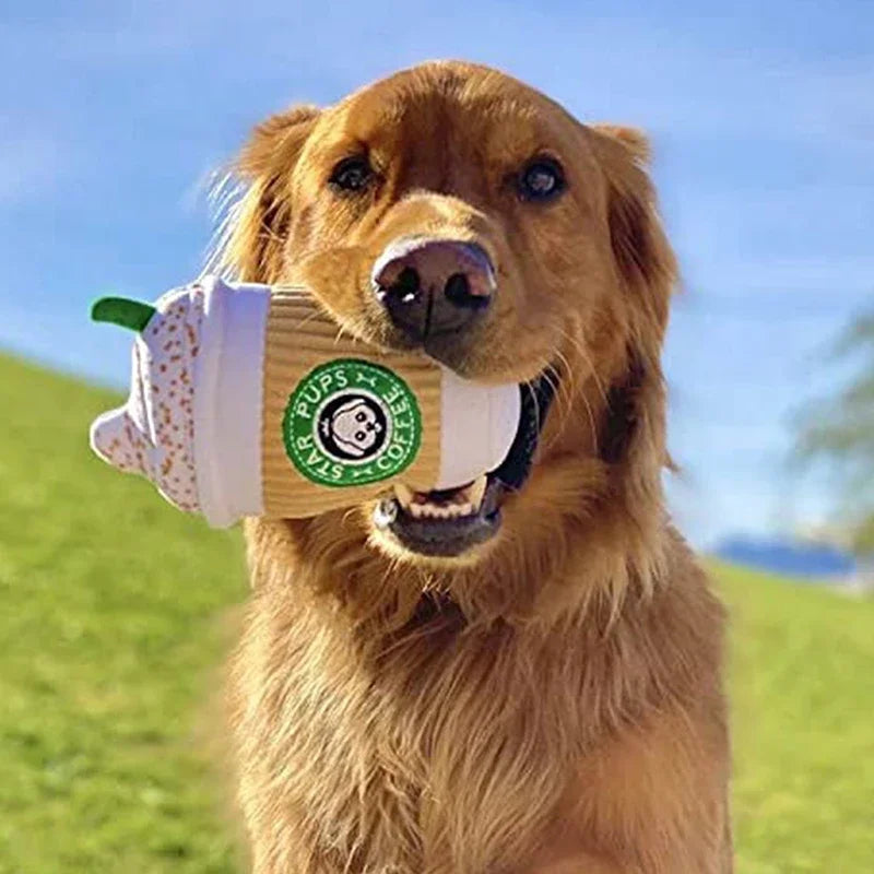 Plush Coffee Cup Squeaky Dog Toy – Interactive Chew & Play Toy