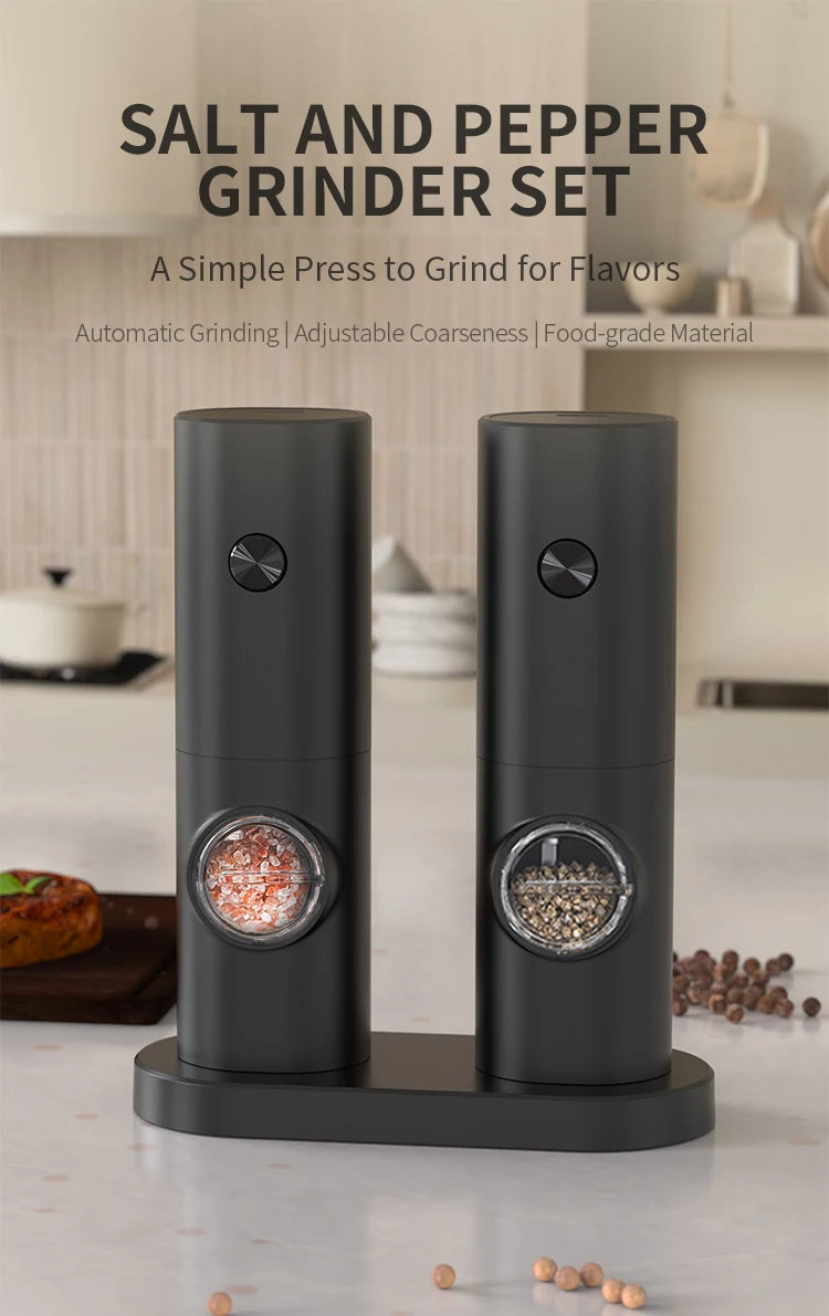 Automatic Gravity Salt & Pepper Grinder – LED Light Adjustable Mill