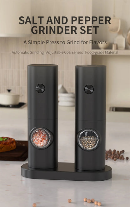 Automatic Gravity Salt & Pepper Grinder – LED Light Adjustable Mill