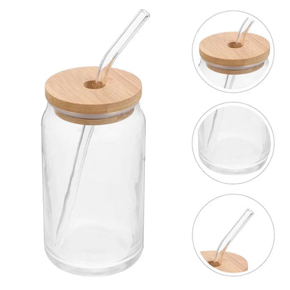 Iced Coffee & Smoothie Tumbler - Glass Tumbler with Bamboo Lid & Straw
