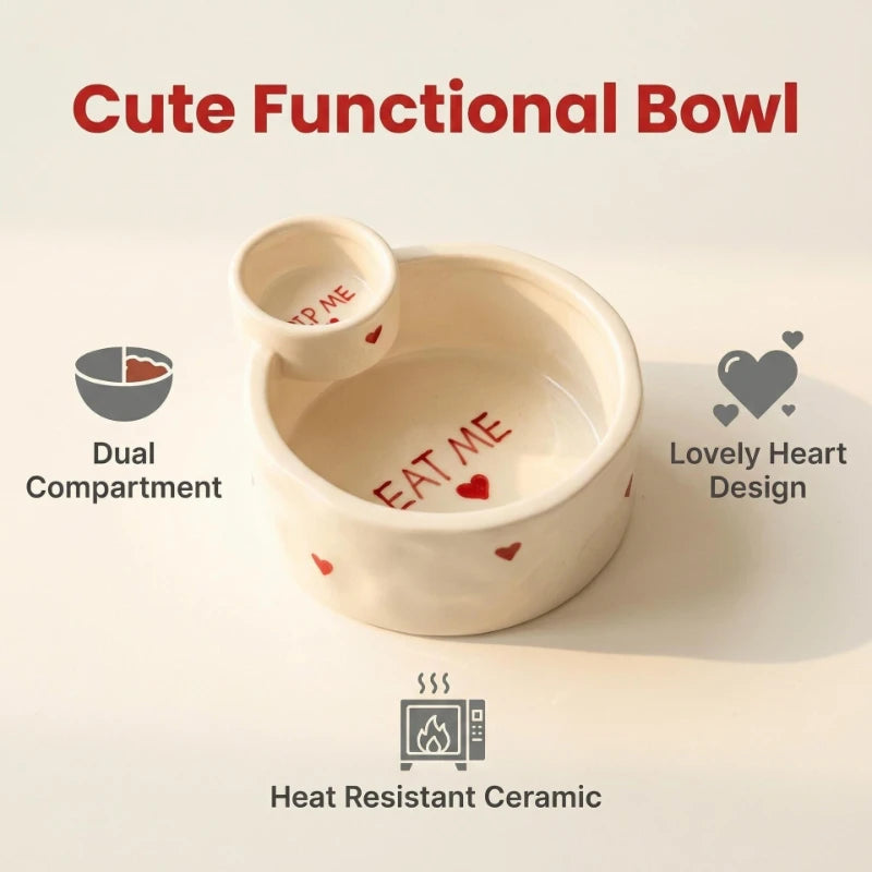Ceramic Snack & Dip Bowl with Side Plate – Chips, Fries & Sauce Serving Dish