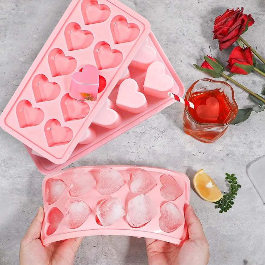 10-Cavity Heart-Shaped Silicone Mould – Ice, Chocolate, Jelly & Dessert Tray