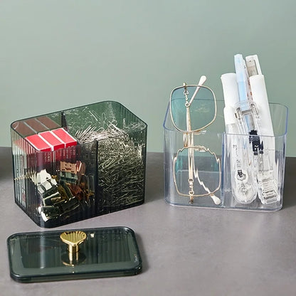 Clear Acrylic Makeup Organiser with Lid – Ribbed Cotton Swab & Cosmetic Storage Box