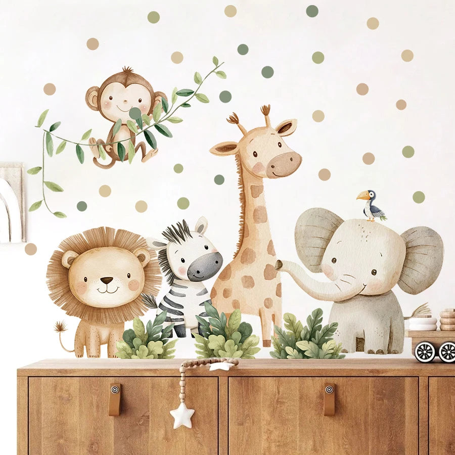 Cartoon Jungle Animal Wall Stickers – Removable Nursery & Kids Room Wall Decals