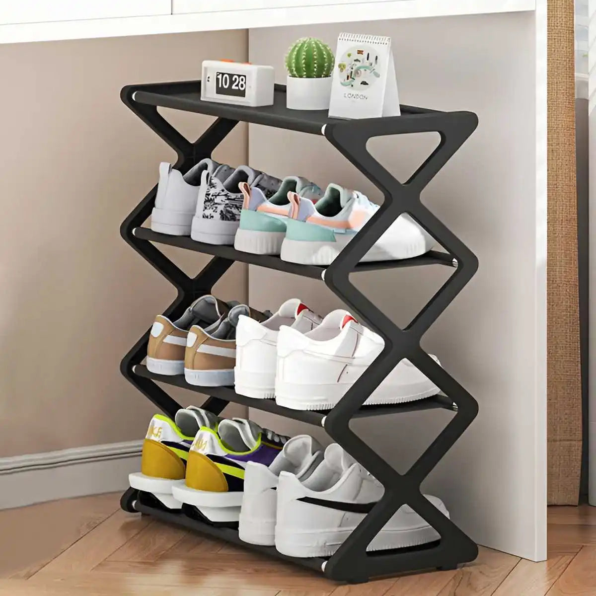 4-Tier X-Shaped Shoe Rack – Space-Saving Storage Organiser