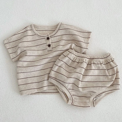 Baby Summer Outfit Set – Striped T-Shirt & Bloomer Shorts 2-Piece Set