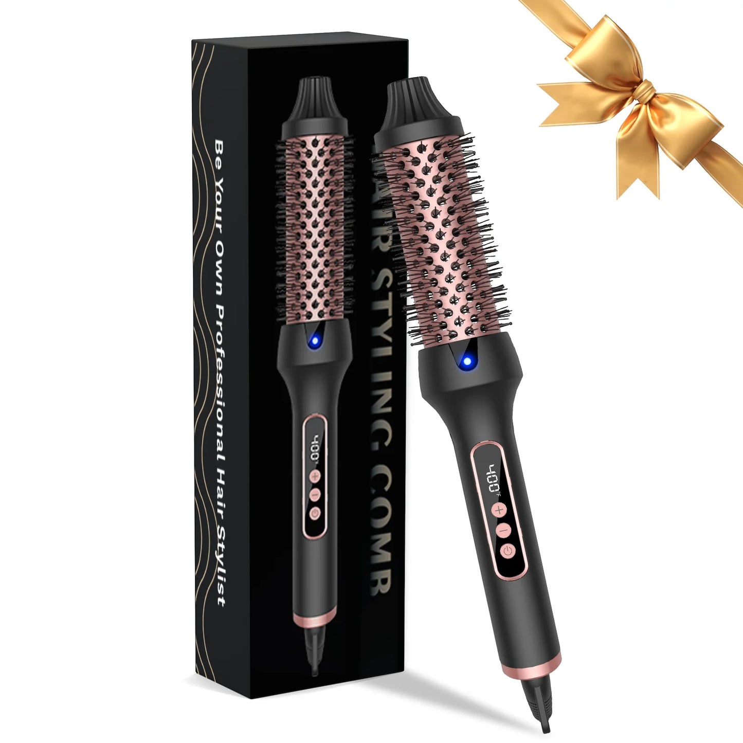3-in-1 Ceramic Thermal Curling Brush – Ionic Heated Styling Brush for Curls, Volume & Smooth Hair