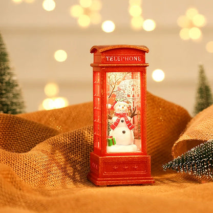 Light-Up Christmas Telephone Booth Decoration – Santa Claus & Snowman Festive Ornament