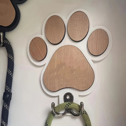 Paw Print Wooden Dog Leash Holder – Wall Mounted Pet Hook Organiser