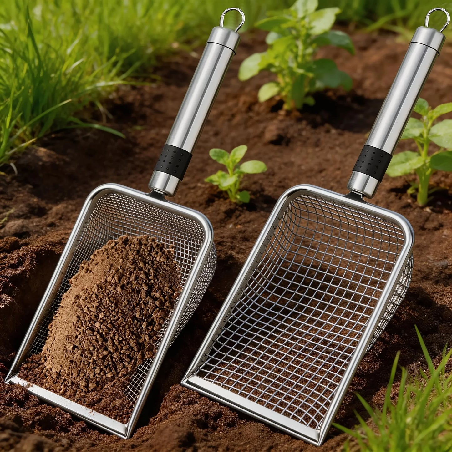 2-Piece Stainless Steel Garden Soil Sifter Set – Fine & Coarse Mesh Screens