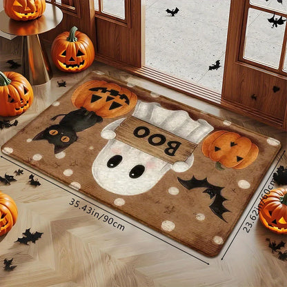 Halloween Pumpkin & Ghost Rug – Spooky Seasonal Floor Mat