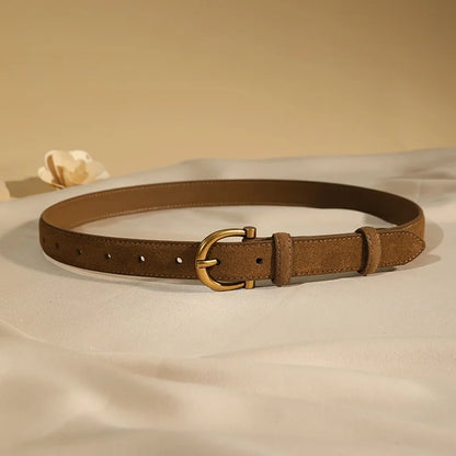 Women's Luxury Suede Leather Belt – Gold Pin Buckle Waist Belt
