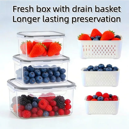 6-Piece Fruit & Vegetable Storage Container Set with Removable Colanders – Airtight Fridge Organisers