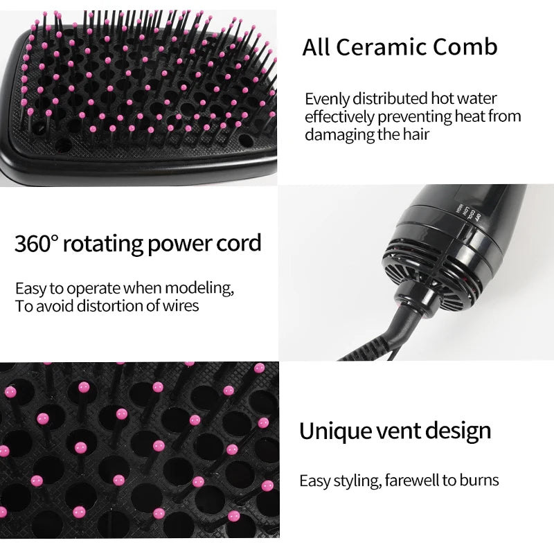3-in-1 Hot Air Hair Dryer Brush – Ionic Blow Dryer, Straightener & Styling Comb