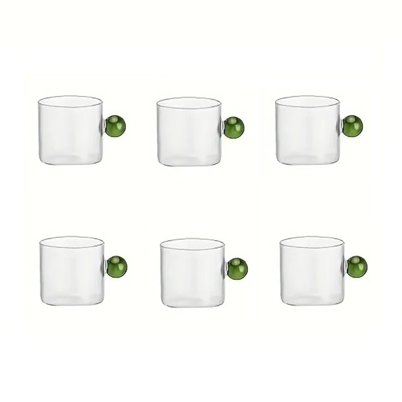6-Piece Glass Espresso Cup Set with Ball Handles – 100ml Mini Coffee Cups