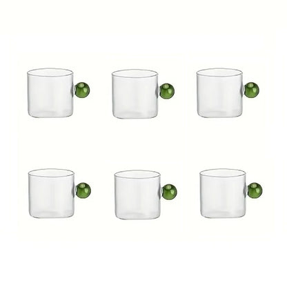 6-Piece Glass Espresso Cup Set with Ball Handles – 100ml Mini Coffee Cups