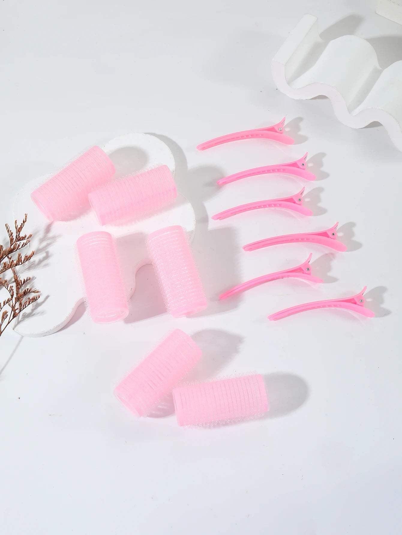 12-Piece Heatless Hair Curler Set – Self-Grip Rollers & Fringe Styling Clips