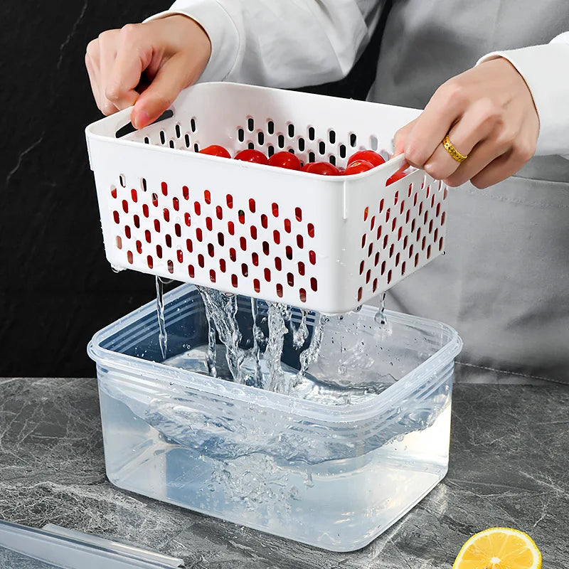 6-Piece Fruit & Vegetable Storage Container Set with Removable Colanders – Airtight Fridge Organisers