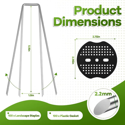 50-200 Pack U-Shaped Garden Ground Pegs with Washers – Landscape Fabric & Netting Pins