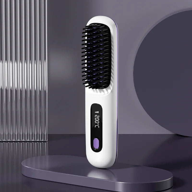 Cordless Ionic Hair Straightening Brush – Rechargeable Portable Hair Styler