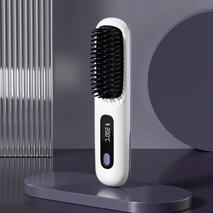 Cordless Ionic Hair Straightening Brush – Rechargeable Portable Hair Styler